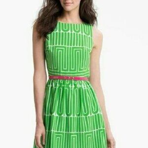 TRINA TURK Geometric Green Dress Size 4 Preppy Fit and Flare Classic Seen on TV